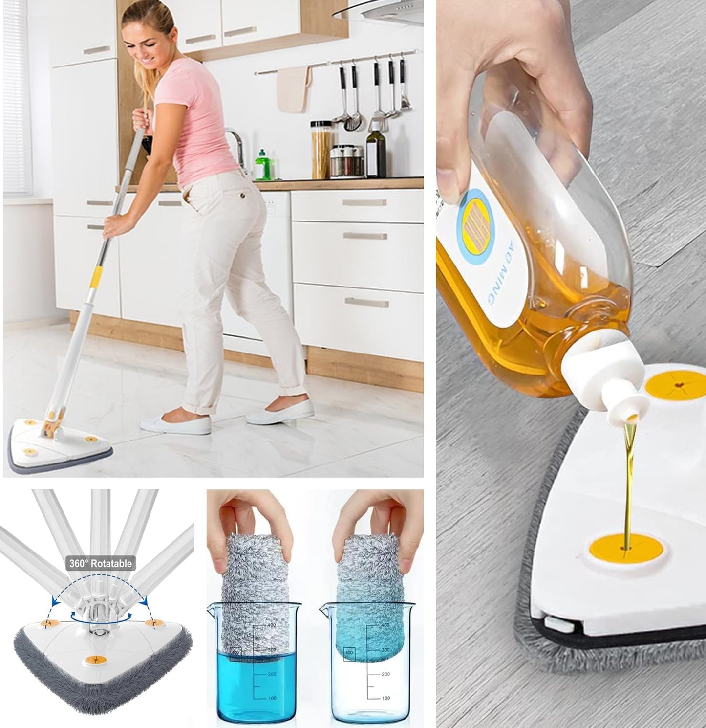 Fregona de Limpieza telescópica 360* autoescurrible + 3 recambios de mopa